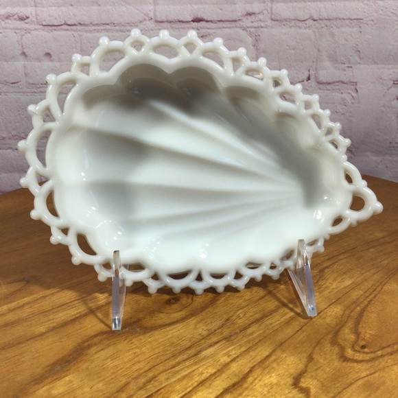 Westmoreland Other - Vintage Westmoreland White Milk Glass Shell Shaped Lace Edge Footed Dish